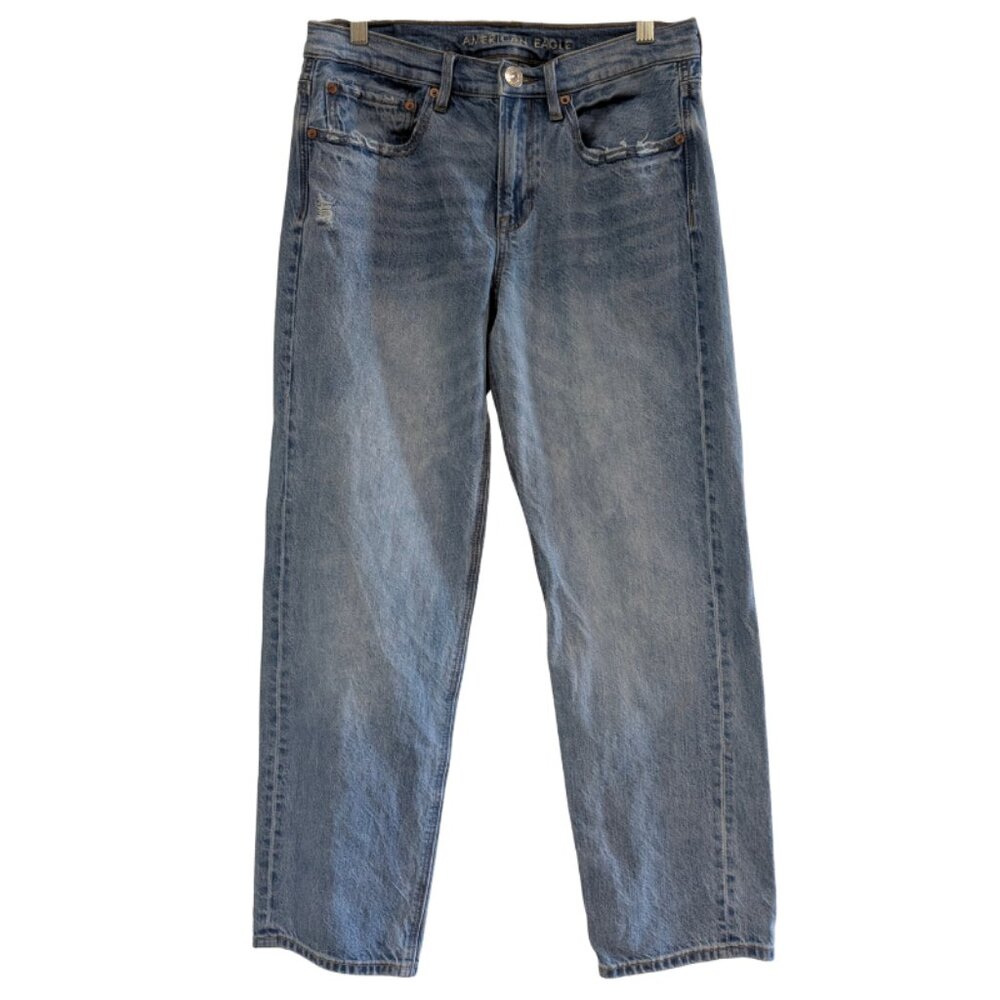 American Eagle Women's '90s Low-Rise Straight Jeans, Size 6 Short, Distressed